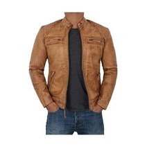 가죽 자켓 Men - Café Racer Motorcycle Real 양가죽 바이커, X-Large, Camel - Diamond 1