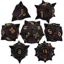 GIUADKXD 금속 DND 주사위 세트 던전 앤 드래곤용 다면체 RPG 보드 게임 MTG 가죽 드로스트링 보관 가방 블랙 골드 USA 미국, Black Gold Blood