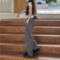 루즈핏 여자 카고 바지 스트리트룩 밴딩 팬츠 오버핏 고무밴드 여성 편한 밀리터리룩 스트릿 힙한 래퍼
