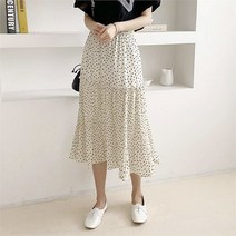 러빙엠 땡땡이 머메이드 프릴 여성스러운 블렌 러플 도트 롱스커트 스커트