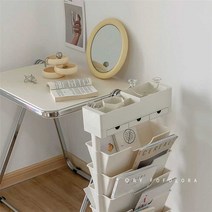 틈새매거진랙 잡지꽂이 이동식 신문 좁은공간 책장, 미색-바퀴 달린 서랍3개5 단