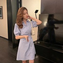 여름 여성 셔츠 스커트 원피스 플리츠 빅사이즈