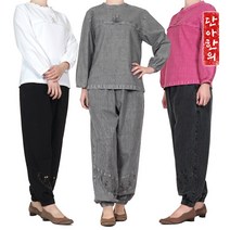 단아한의 여성 여자 봄 가을 생활한복 들꽃 긴팔 세트 저고리 팬츠 개량한복