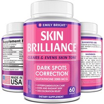 Glutathione Whitening Pills 2000mcg 천연성분 글루타티온 미백제 다크 스팟 여드름 흉터 제거 고농축 치료제 안티에이징및 강력한 항산화제, 60 정