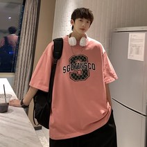 빈티지 스트릿 복고풍 반팔 티셔츠 반팔 티셔츠 남성 여름 커플 아메리칸 레트로 인 타이드 만조 일본면 오버핏 심플 옷 핑크