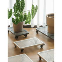 직사각 다용도 이동식 철제 받침대 바퀴형, 웜화이트60x40