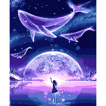 JISAN 명화그리기 50 X 40 cm 캔버스형 DIY 세트, 고래와 밤하늘