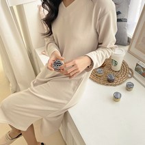 밑단 트임 롱 브이넥 원피스