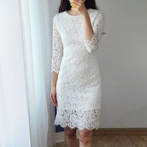 심플 슬림 레이스 화이트 원피스 (셀프웨딩 브라이덜샤워 돌잔치 스냅촬영 드레스)