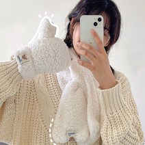 HV곰돌이패치 양털 뽀글이 벙어리장갑