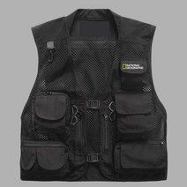 내셔널 지오그래픽 메쉬 여름 등산 낚시 조끼 멀티포켓 다용도, XL, 블랙