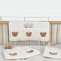 돗투돗x마롤로뜨 침대 수납 걸이 100수 누빔 아기 베드 벽걸이수납 다용도 정리함, 수납 파우치_돗꼼, 3포켓