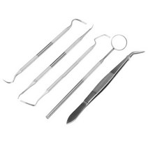 구강 치경 거울 치아 5 Pcs 치과 스테인레스 스틸 의사 준비 도구 세트 프로브 관리 키트 악기 Tweezer Hoe 이 낫 스케일러, Silver