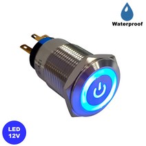 5핀 푸쉬락 방수 메탈 스위치 12V 전원 LED 블루 19mm HAS1917