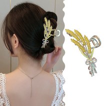 [2개] 밀 보리이삭 데일리 똥머리 긴머리 반묶음 당고 대왕집게핀 메탈 집게핀 자동핀
