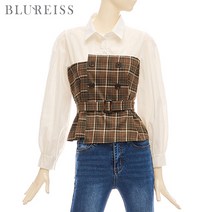 [블루레이스] 체크배색셔츠카라블라우스_B2F1BL5011