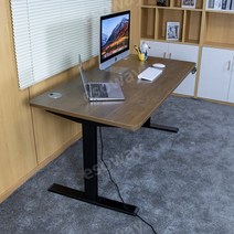 스탠딩 모션 데스크 전동 높이조절 테이블 공부 재택 책상, 화이트 프레임, 1500x750x25MM 브라운 테이블