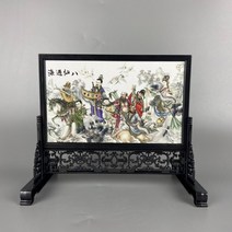 제사병풍 미니 벽꾸미기 모란병풍 가리막 도자기 접시 그림 그림 화면 특색 옻칠 공예 골동품 작은 화면 데스크탑 장식 테이블 화면, 바다를 건너는 8명의 불사신 라지: 길이 32cm