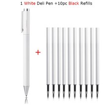 쓰기용품 Xiaomi Deli-금속 사인 펜 젤 잉크 9.5mm 서명 스타일로 부드러운 리필 미쿠니 일본 Caneta OEM 검정 파랑, [15] 1 White 10 Black Ink