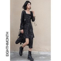 원피스 EM 스퀘어 원피스 디자인 소중 2021년 봄가을 반팔 느낌 미니멀 스커트 프렌치 빈티지