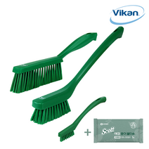 바이칸 테이블솔 미디움 틈새 브러쉬 긴자루솔 하드 세트 + 스카트 에코 종이 물티슈 1매, 그린