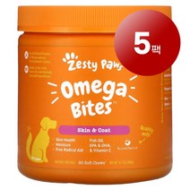 리암마켓 Zesty Paws 제스티 포우즈 강아지용 면역 건강한 피부 털 관리 보충제 오메가 바이트 치킨맛 소프트 츄 90정 1팩, 5팩