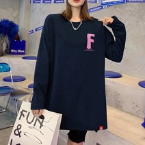 에프 여성 오버핏 기모 롱 티셔츠 옆트임 루즈핏 박시 빅사이즈 롱티셔츠