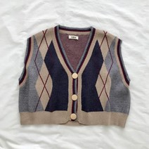 손뜨개조끼 오버핏 롱 크롭 니트조끼 체크 무늬 스웨터 조끼 여성용 빈티지 프린트 니트 또는 티셔츠 캐주얼 루즈 Streetwear 하라주쿠 카디건 의류