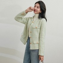 코트 여 숏 춘추 라운드 가디건 루즈핏 트위드 긴팔 상의