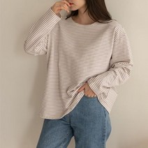 엘리시아 백 패치 긴팔 스트라이프 티셔츠 빅사이즈 여성의류