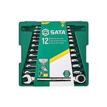 SATA 7피스 SAE 전체 광택 크롬 래칫 렌치 세트 블로우 성형 트레이 포함 12포인트/5/16 3/8 7/16 1/2 9/16 5/8 3/4인치 - ST0902, 12피스, 미터법