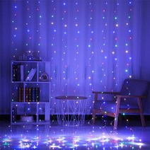 모던홀릭 LED 크리스마스 장식 커튼전구 300구 파티 브라이덜샤워소품, 와이어 LED전구 커튼형 - 무지개