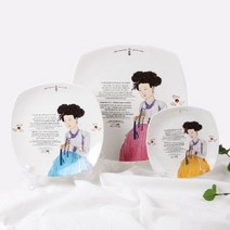 신윤복 미인도 전통기법 도자기 사각접시 홈 식기세트, 상세 설명 참조