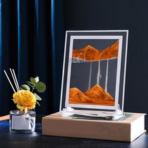 모래시계 모래멍 샌드아트 집들이 선물 인치 자연 동적 모래 그림 움직이는 모래 예술 그림 유리 깊은 바다 풍경 모션 디스플레이 흐르는 데스크탑 장식, 노란색