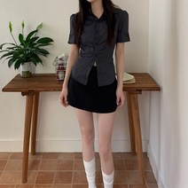 코지 소녀 프레피룩 롤업 반팔 슬림 셔츠