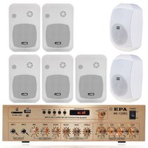 J-PRO 4인치 블루투스 매장용 카페 매장 업소용 벽걸이 북쉘프 미니 앰프 스피커 세트, 화이트, 내부 5개+외부 2개