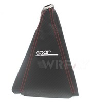견고한 카본 파이버룩 Mugen/NISMO/TR 다중 로고 시프트 레버 노브 부트 커버 칼라 레드 라인 스티칭 포함, 04 SPAR-