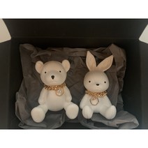 [라뮤즈캔들] 가죽 곰돌이 가죽 토끼 세트 차량용 석고방향제 리필오일 박스포장, 핑크, 무향, 2개