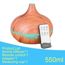 대용량 초음파 가습기 아로마 테라피 에센셜 오일 디퓨저 우드 그레인 원격 제어 7 가지 색상 조명 550ml, [03] UK Adapter, [01] 550ml Light Wood