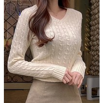 반해써 허리자동보정 -3kg 슬림 꽈배기 브이넥 니트 T_YW920