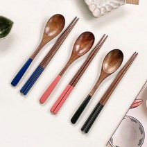 컬러 천연 옻칠 수저세트 3color 나무 수저 숟가락 젓가락 세트, 블루