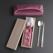복띠 칠보 은수저 99% 1벌 전통 칠보 부부 예단 생신 은혼식 선물 세련된디자인 심플 건강 은수저 숟가락 젓가락 선물세트, 은수저1벌 청색+보자기포장(핑크)