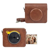 CAIYOULE Kodak 미니 샷 3 레트로 케이스 보호 PU 가죽 가방 C300R 2in1 휴대용 무선 인스턴트 카메라 및 사진 프린터 조절 가능한 어깨끈 포함 빈티지 브라운, 1개