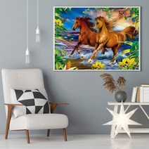 현관 사무실 서재 인테리어 풍경 그림 성공 말 재물운 보석섭지수 재료 만들기 세트 diy, 100x80cm