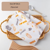 샌드위치 포장지 왁스 페이퍼 토스트 와플 햄버거 과자 쿠키 빵 간식 도시락케이크 김밥 떡 식품 종이 유산지 등급 감자 튀김 기름 베이킹 도구 25 개대용, a2-38x28cm