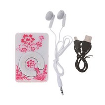 미니 클립 플로럴 패턴 음악 MP3 플레이어 32GB TF 카드 미니 USB 케이블 + 귀, 빨간색