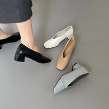 발편한 스퀘어 구두 청키힐 펌프스 4cm