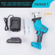충전식 전기톱 전동 체인톱 브러시리스 왕복 톱 무선 전기 속도 조절 목재 금속 PVC 파이프 절단 기계 배터리용, 1Battery 2.0AH, UK