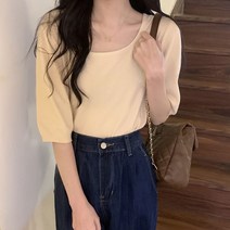 [랜덤플레이] 라운드넥 5부 소매 무지 니트티