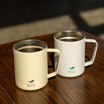 1+1 캠핑컵 그리니웨일 데일리 머그컵 360ml 친환경 보온보냉 스텐 손잡이 텀블러, 컵+뚜껑, 베이지+블랙